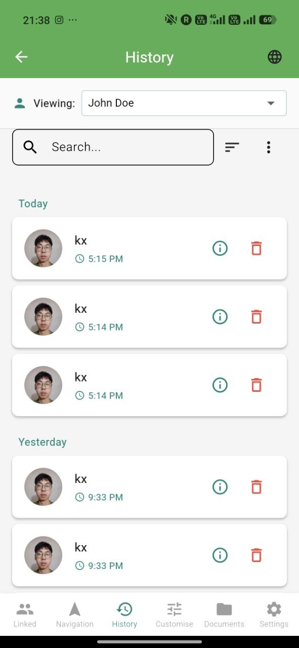 Detected face history